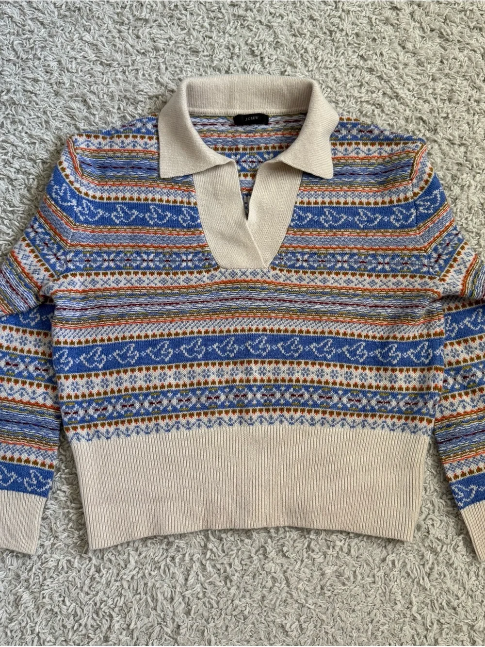 J.Crew 2021 Fair Isle Johnny Collar Wool Blend Multicolor Sweater Sz S